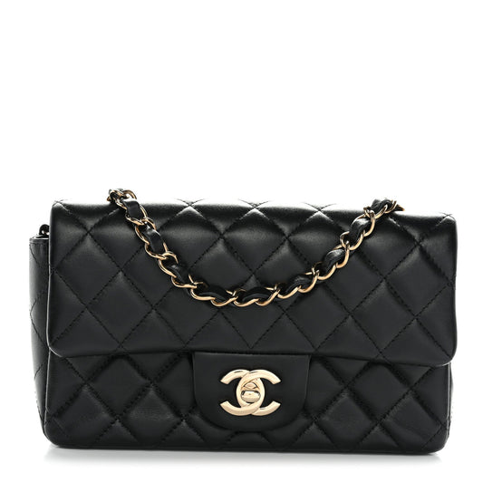 Lambskin Quilted Mini Rectangular Flap Black