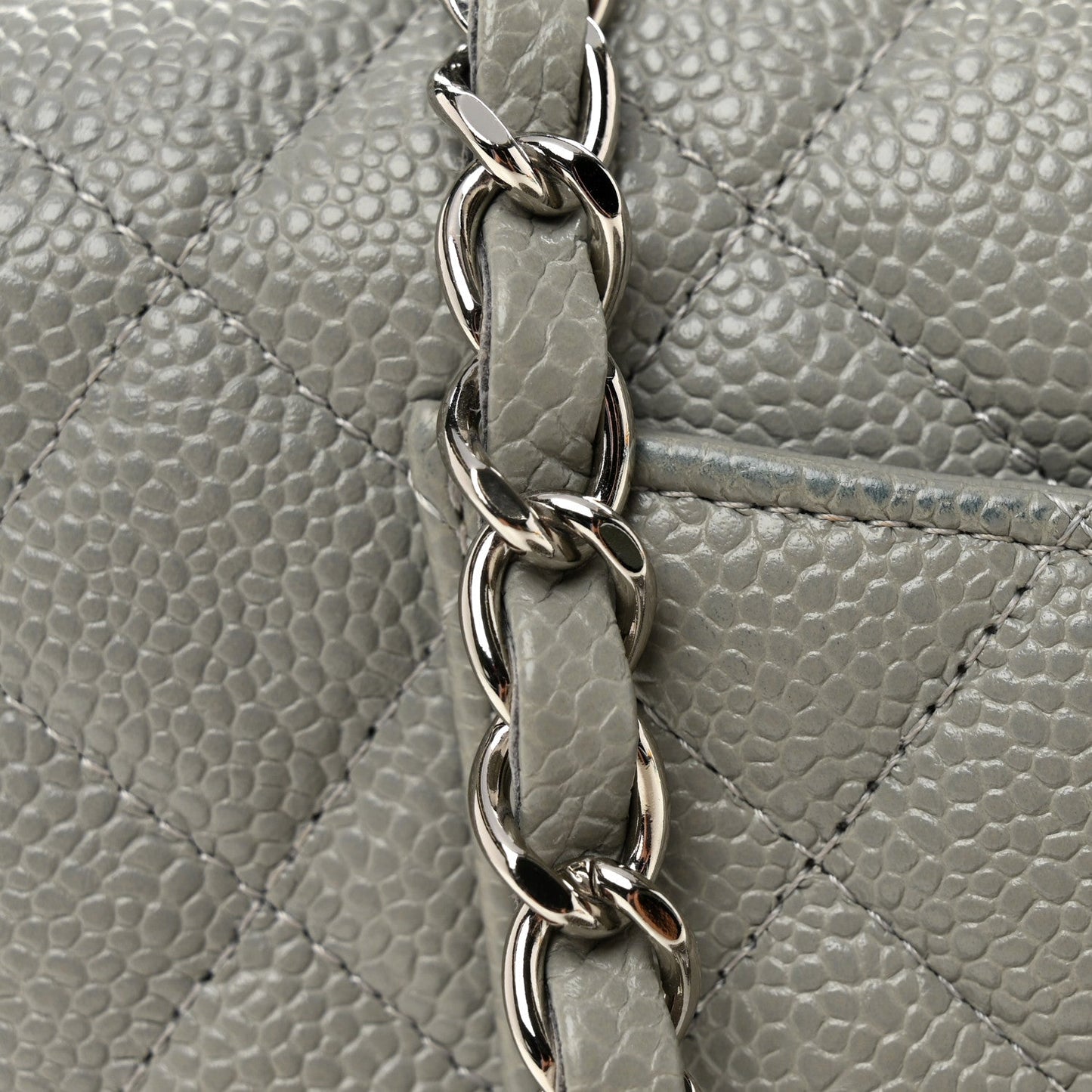 Caviar Quilted Mini Rectangular Flap Light Grey