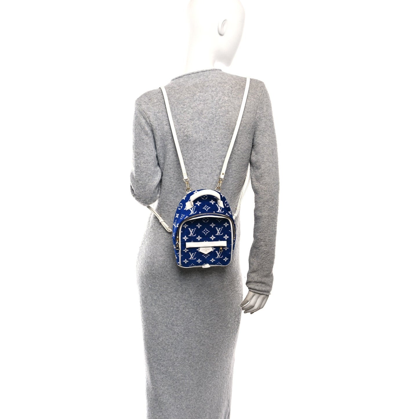 Jacquard Velvet Monogram Palm Springs Backpack Mini Blue