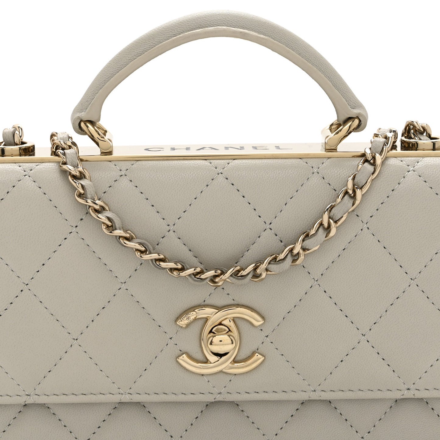 Lambskin Quilted Trendy CC Dual Handle Clutch With Chain Grey
