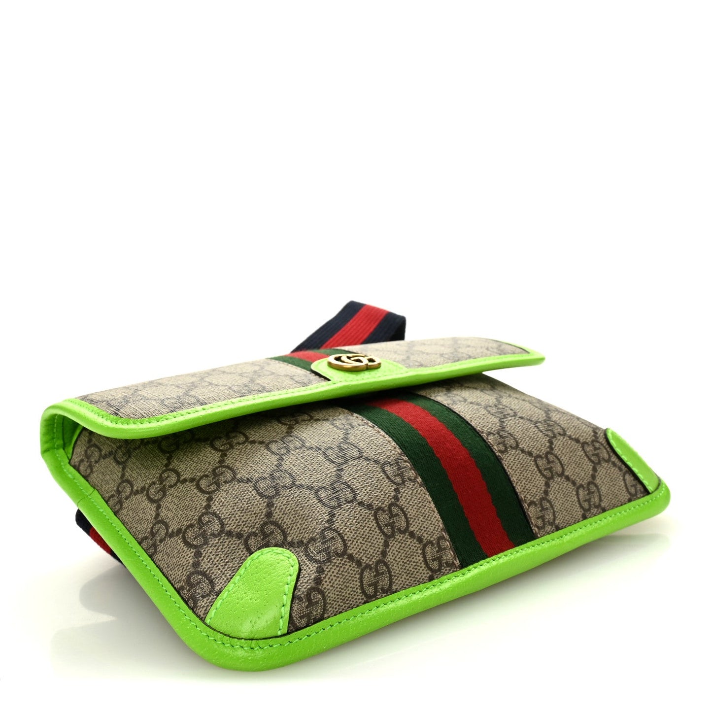 GG Supreme Monogram Web Small Ophidia Belt Bag Beige Ebony Electric Green