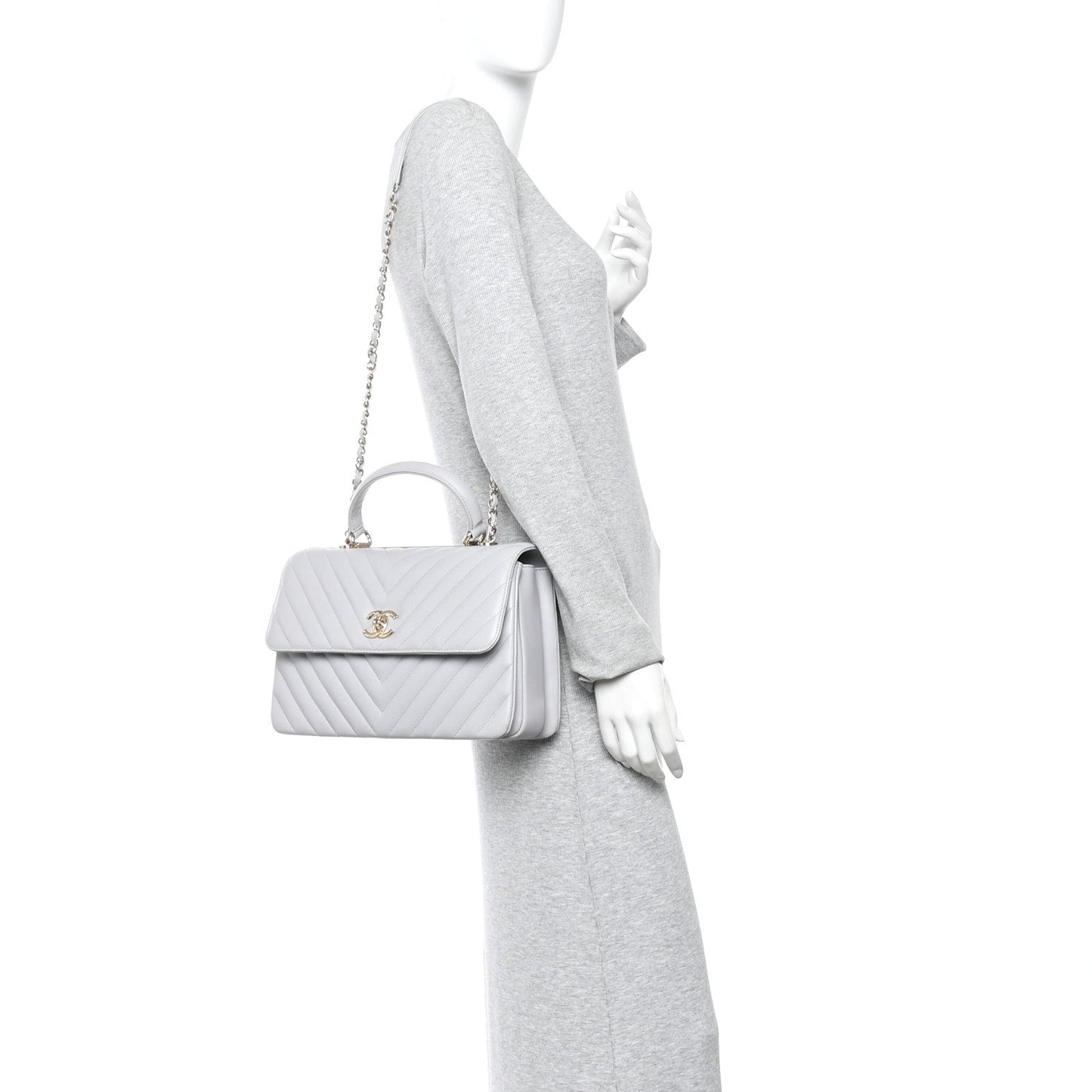 Lambskin Chevron Quilted Medium Trendy CC Dual Handle Flap Bag Grey