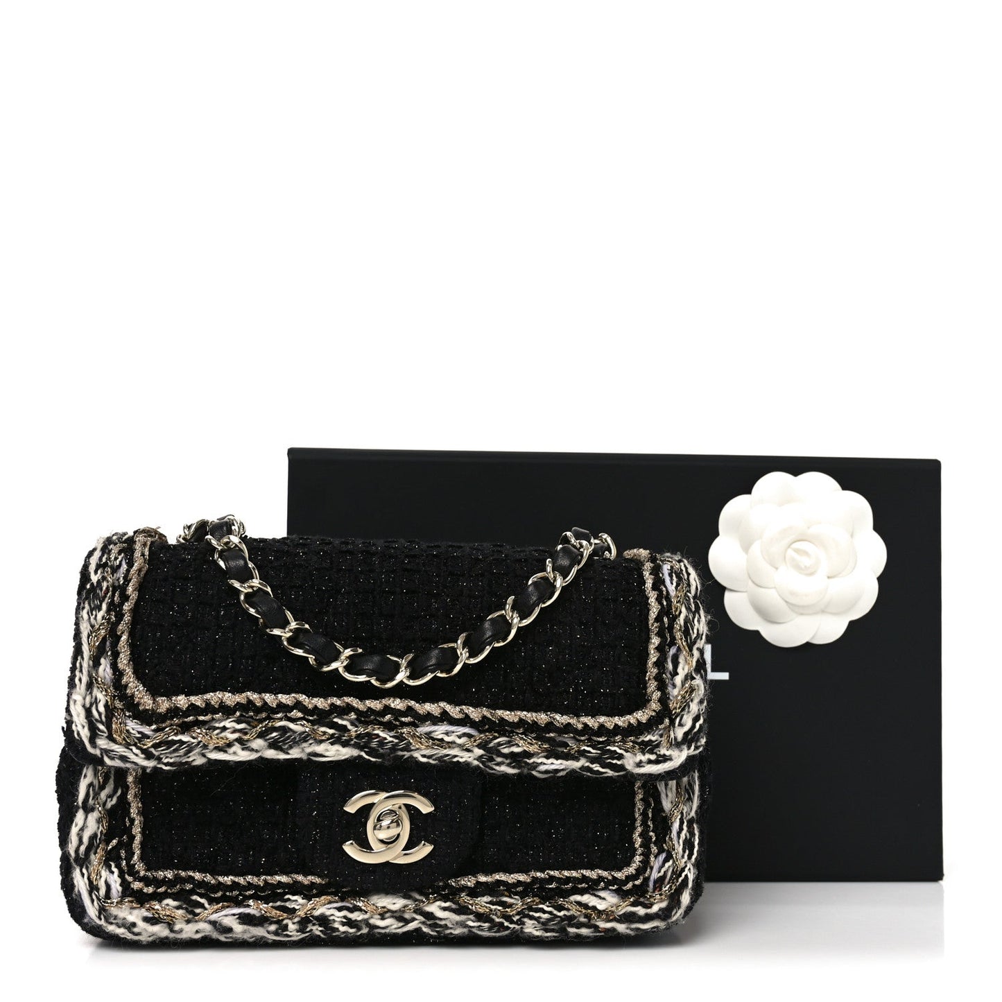 Tweed Braided Mini Rectangular Flap Black