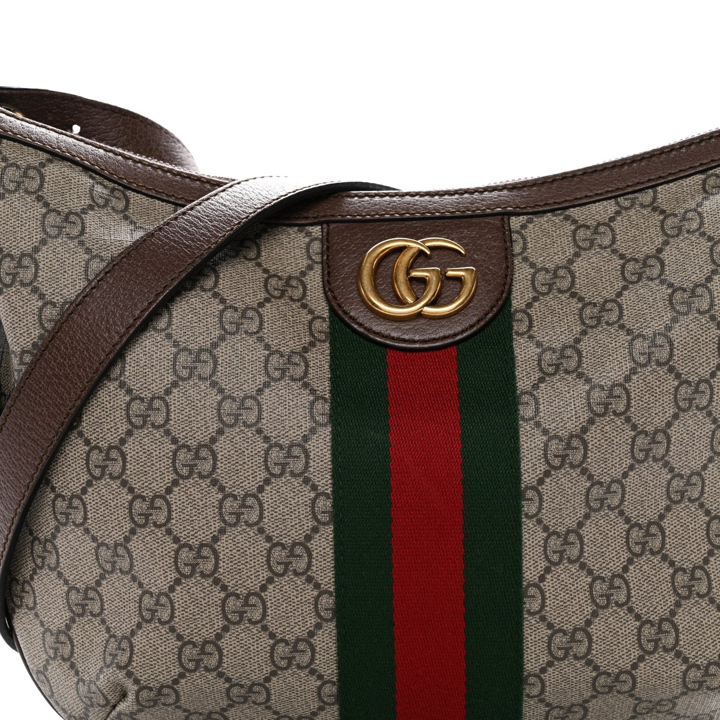 GG Supreme Monogram Web Small Ophidia Half Moon Hobo Brown
