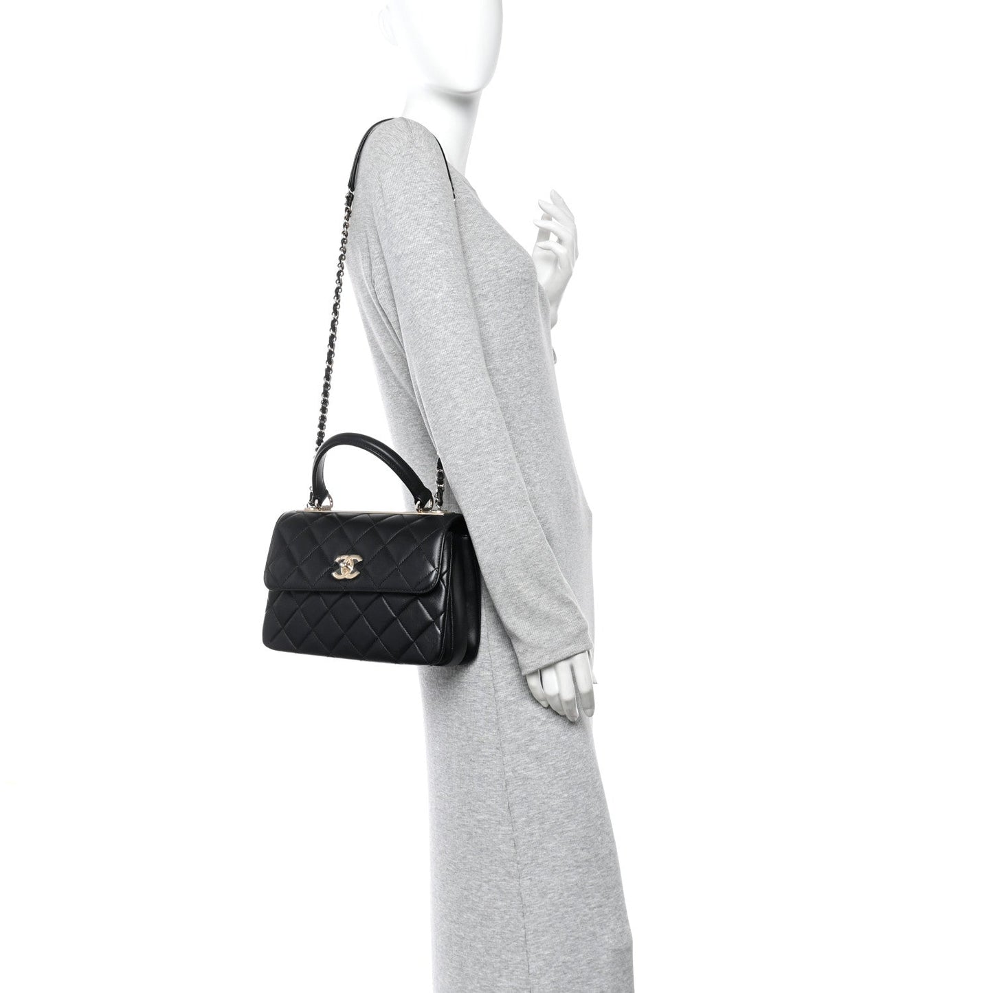 Lambskin Quilted Small Trendy CC Dual Handle Flap Bag Black