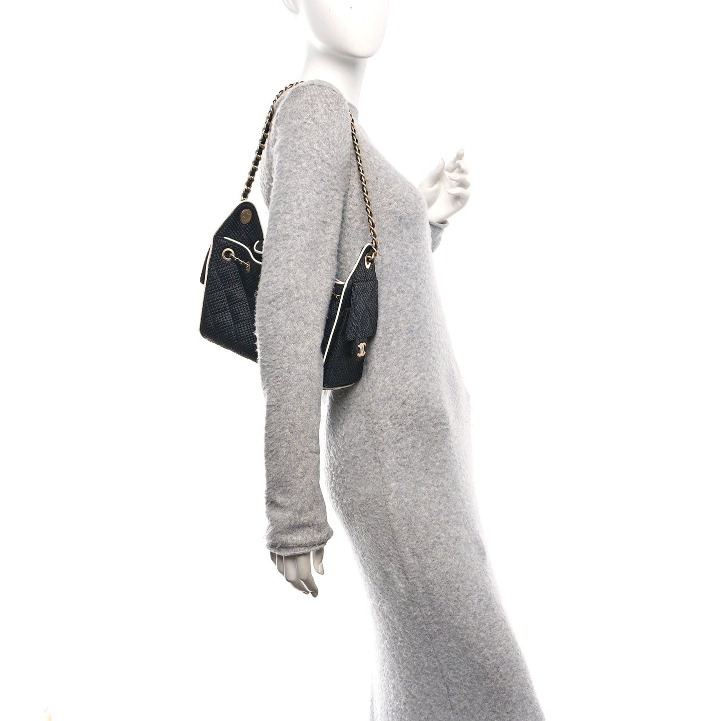 Braided Raffia Calfskin Quilted Mini Chanel 25 Handbag Black White