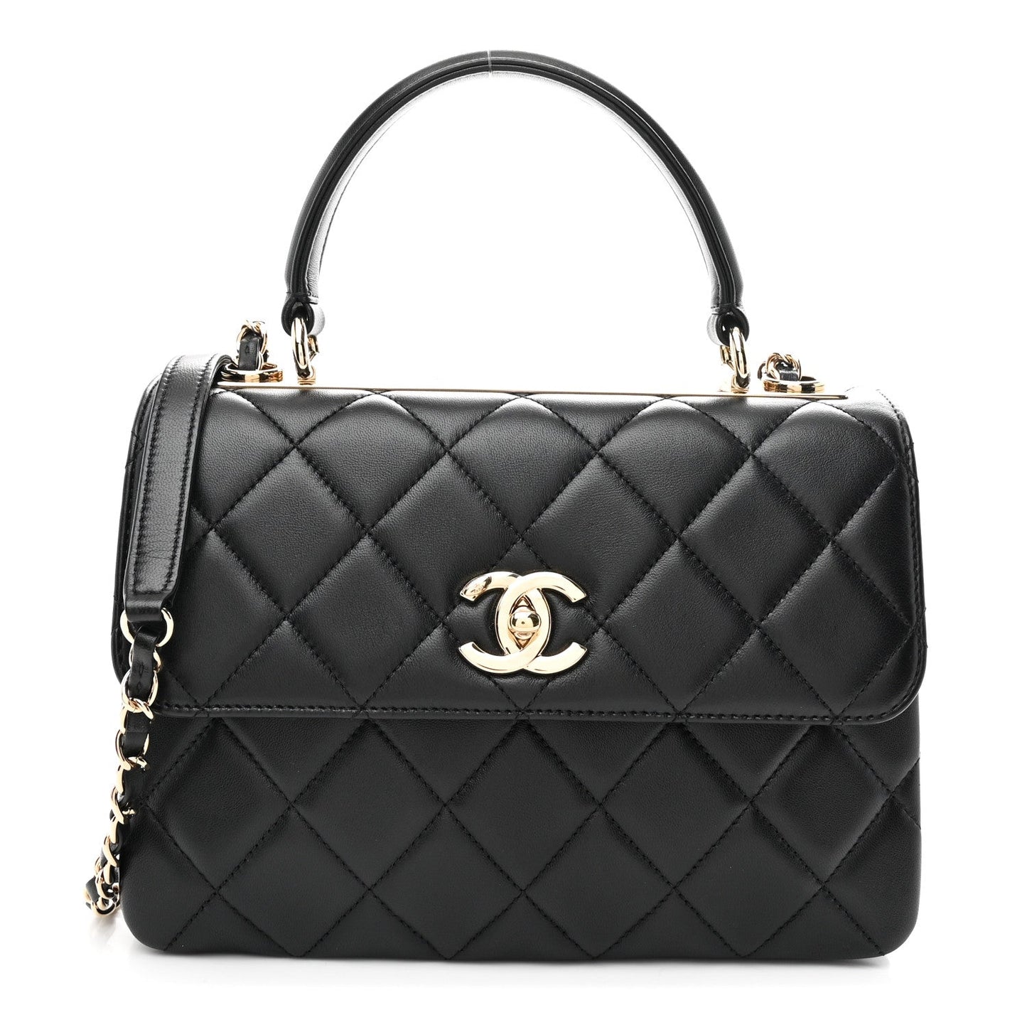 Lambskin Quilted Small Trendy CC Dual Handle Flap Bag Black