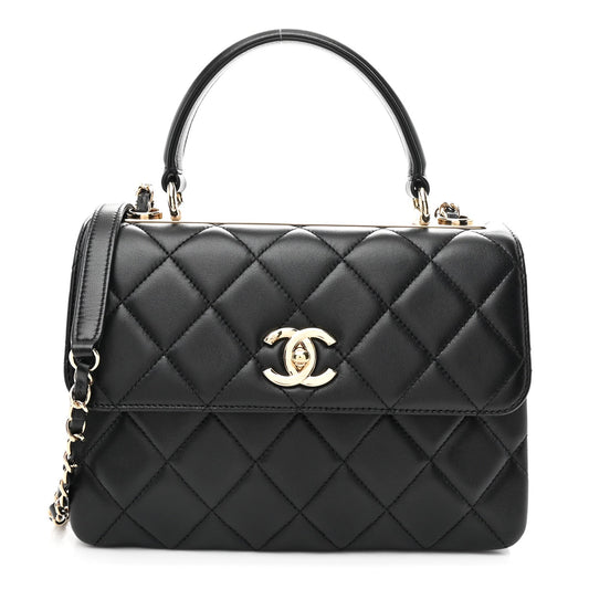 Lambskin Quilted Small Trendy CC Dual Handle Flap Bag Black