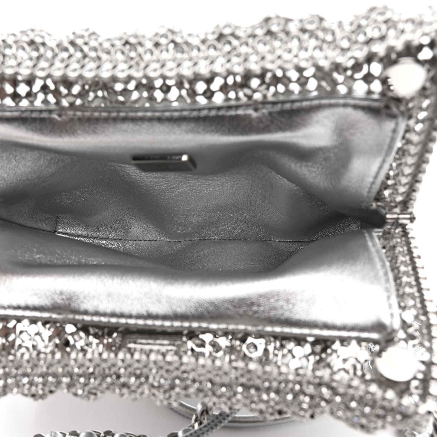 Crystal Embellished Metallic Lambskin Mini Chanel 22 Silver