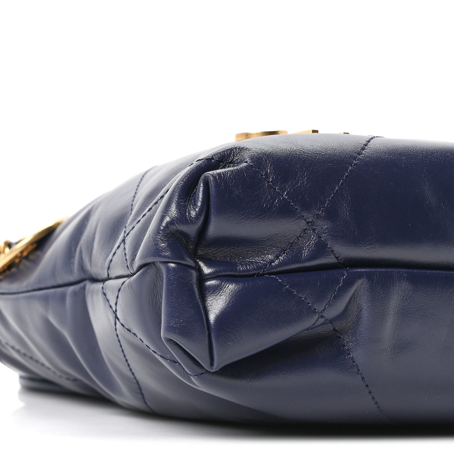Shiny Calfskin Quilted Mini Chanel 22 Navy Blue