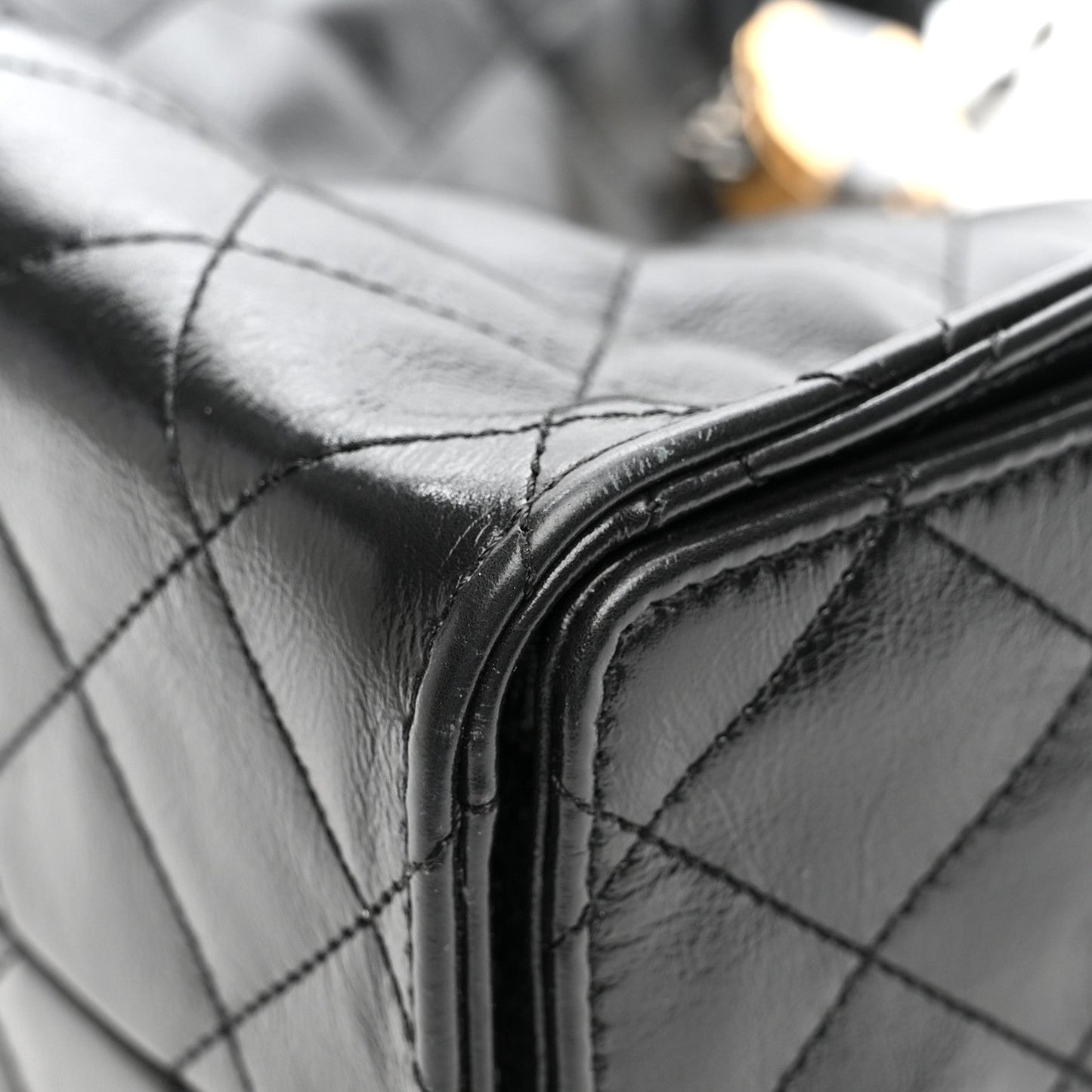 Shiny Crumpled Calfskin Quilted Small Chanel 25 Handbag Black