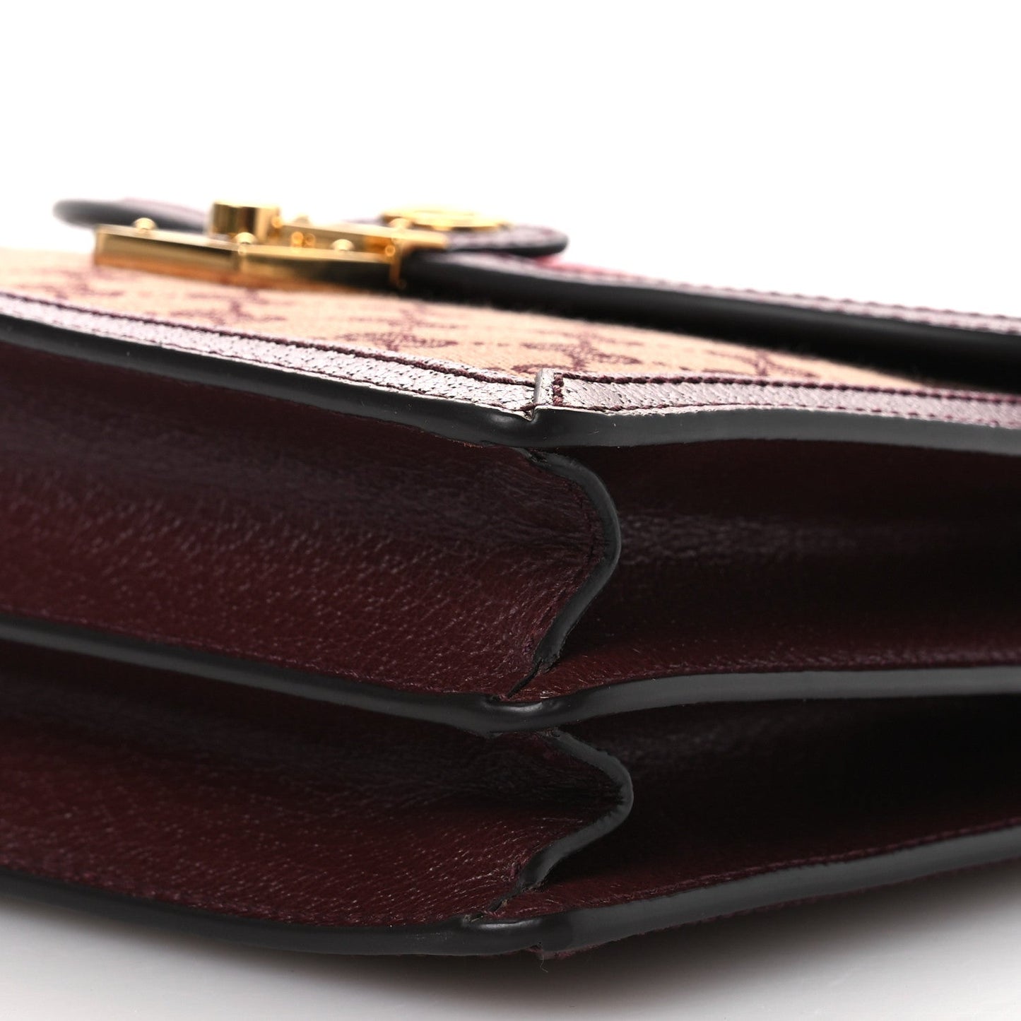 GG Supreme Monogram Textured Dollar Calfskin Web Small Ophidia Padlock Top Handle Bag Bordeaux