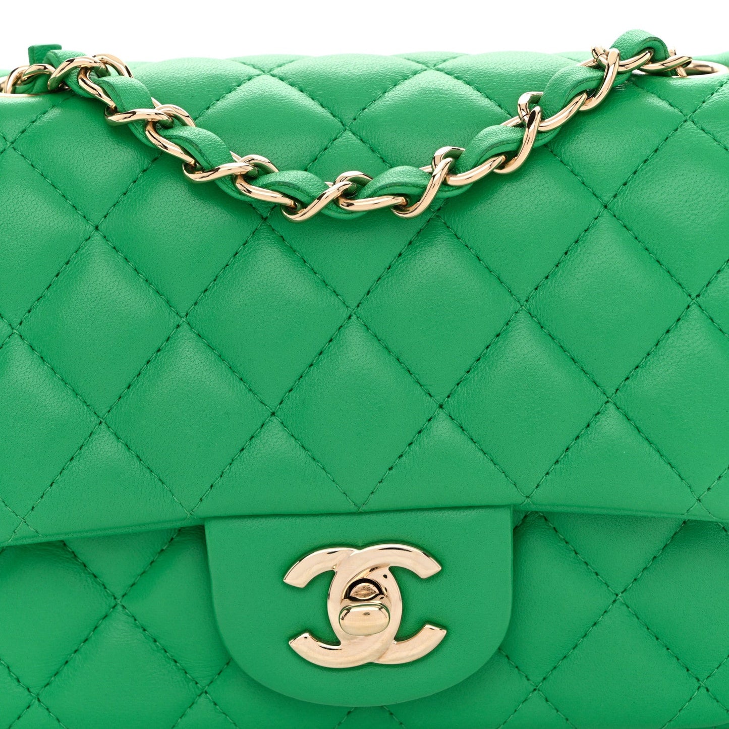 Lambskin Quilted Mini Square Flap Green