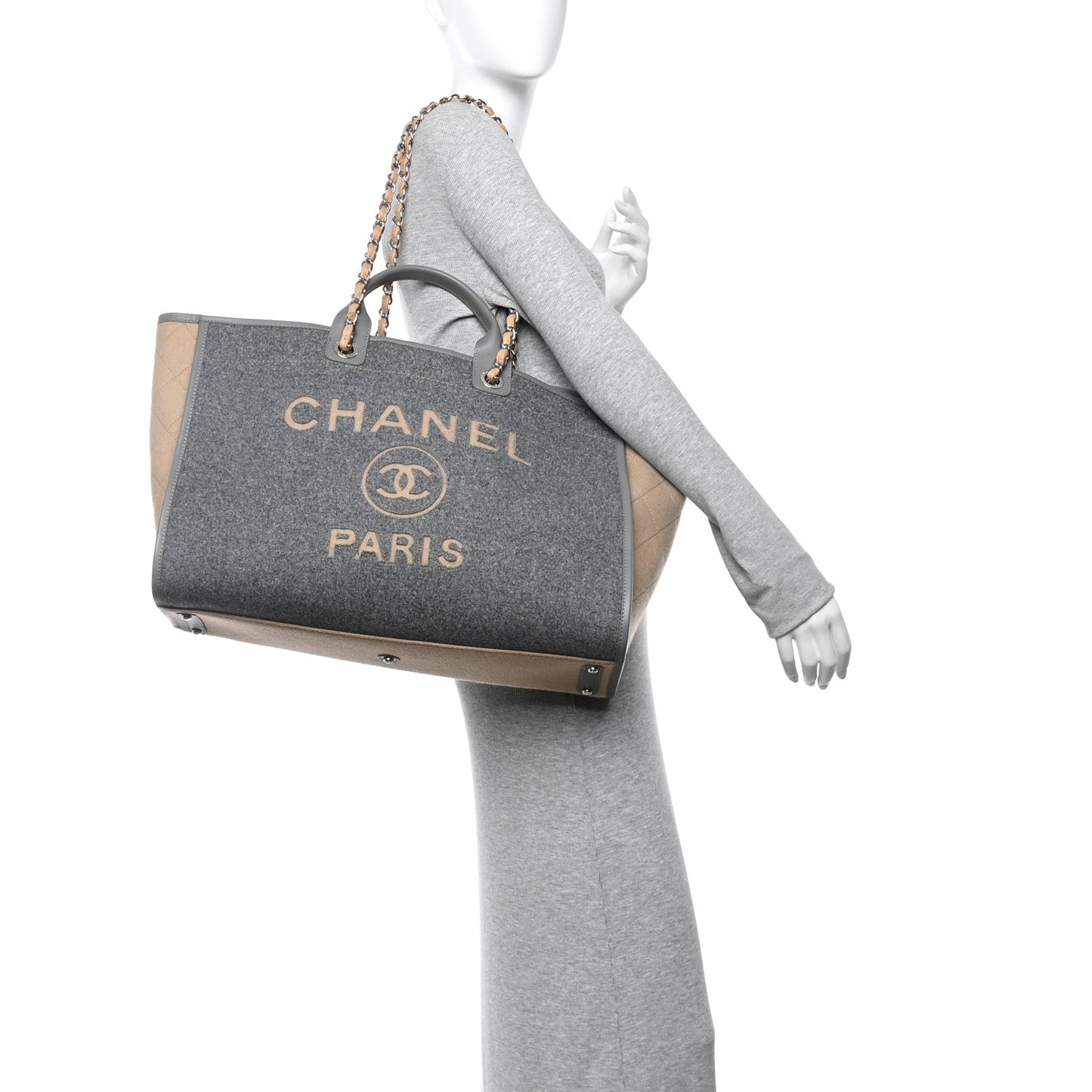 Wool Felt Large Deauville Tote Grey Beige