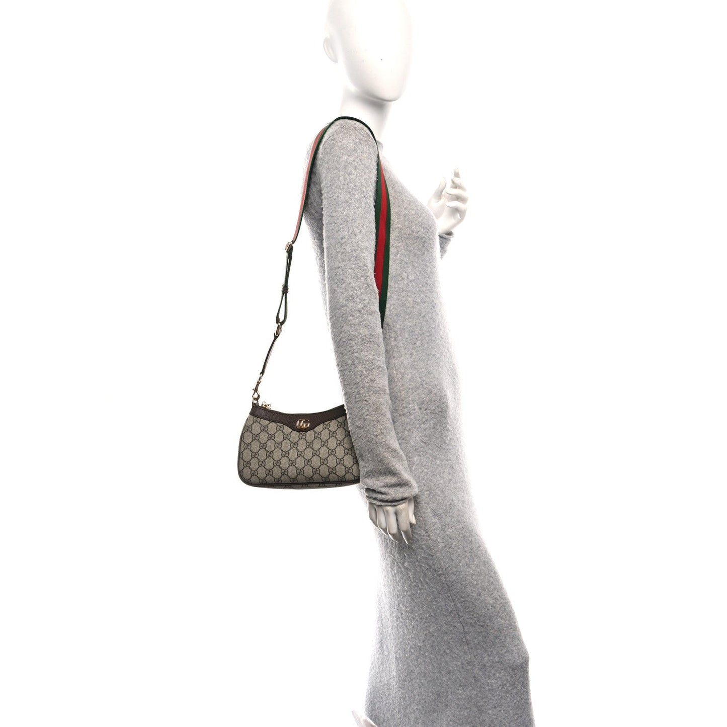 GG Supreme Monogram Textured Dollar Calfskin Web Small Ophidia GG Handbag Beige Ebony New Acero