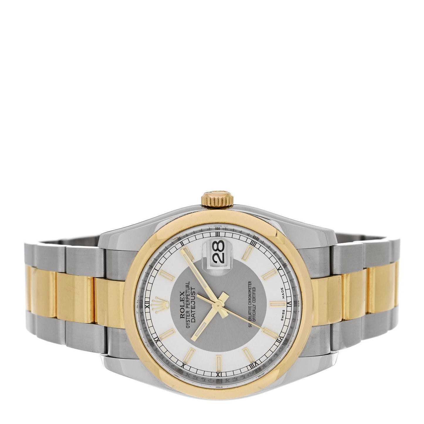 Stainless Steel 18K Yellow Gold 36mm Oyster Perpetual Datejust Watch Silver 116203