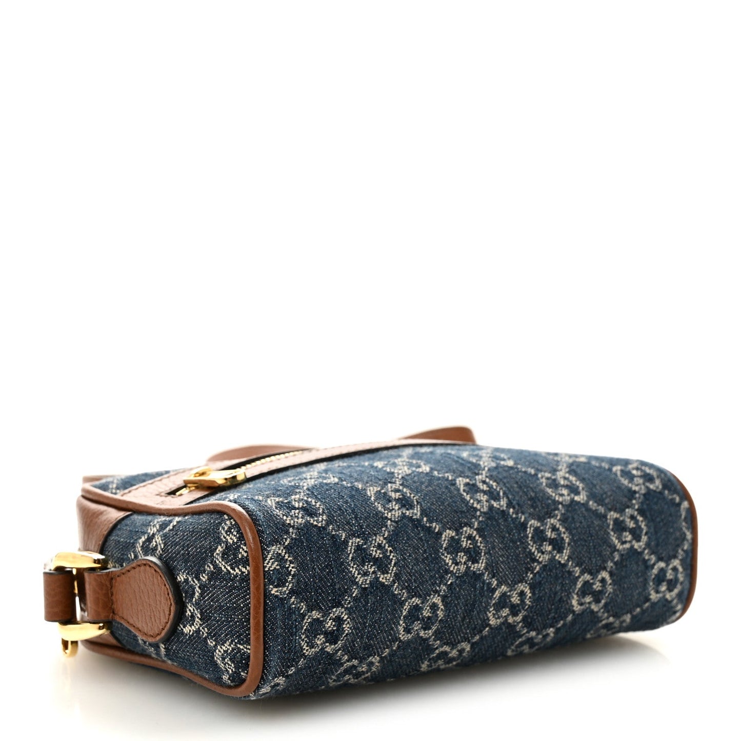 New Denim GG Monogram Dollar Calfskin Mini Ophidia Shoulder Bag Blue Tea Cuir Epilog