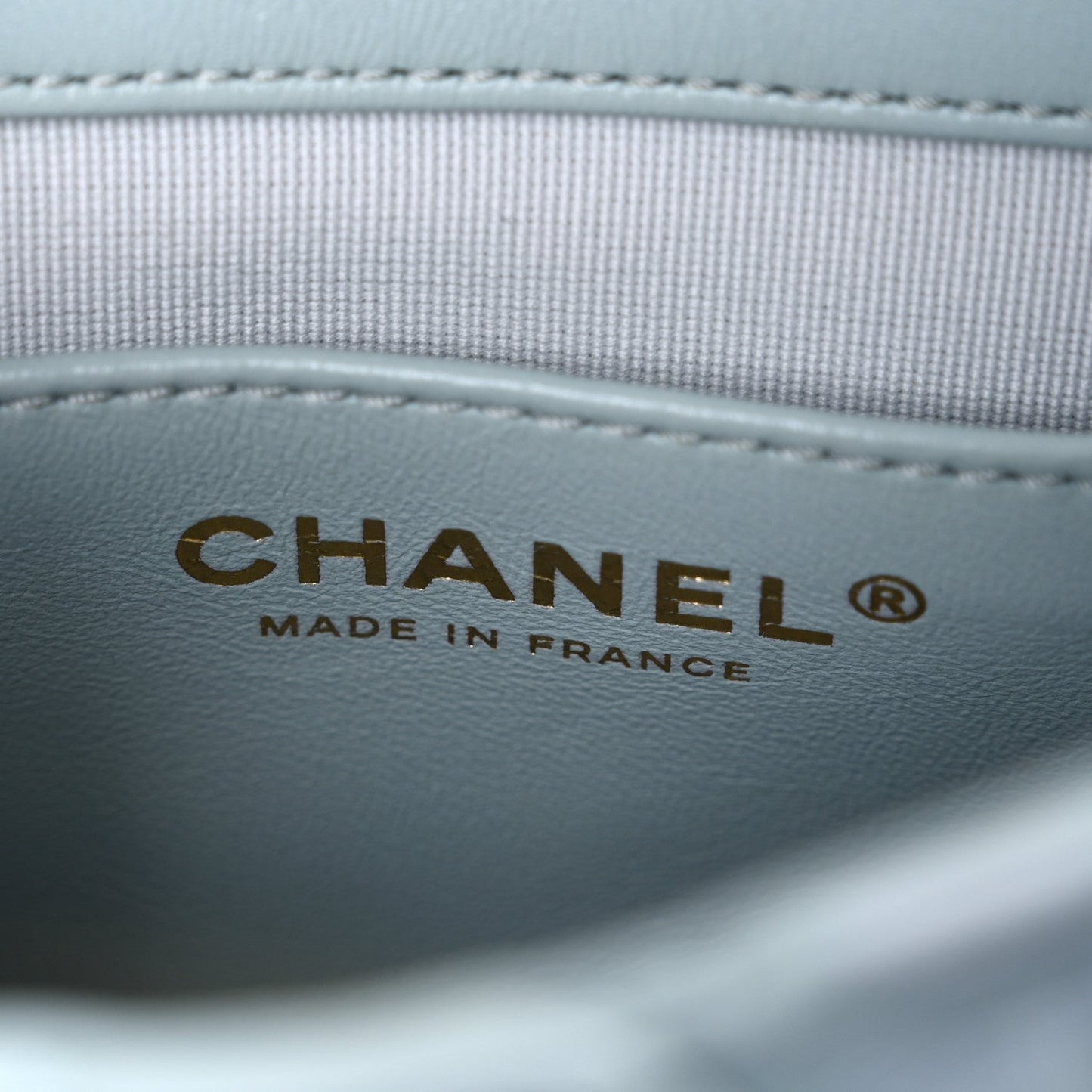 Lambskin Quilted Printed CC Mini Square Flap Light Blue