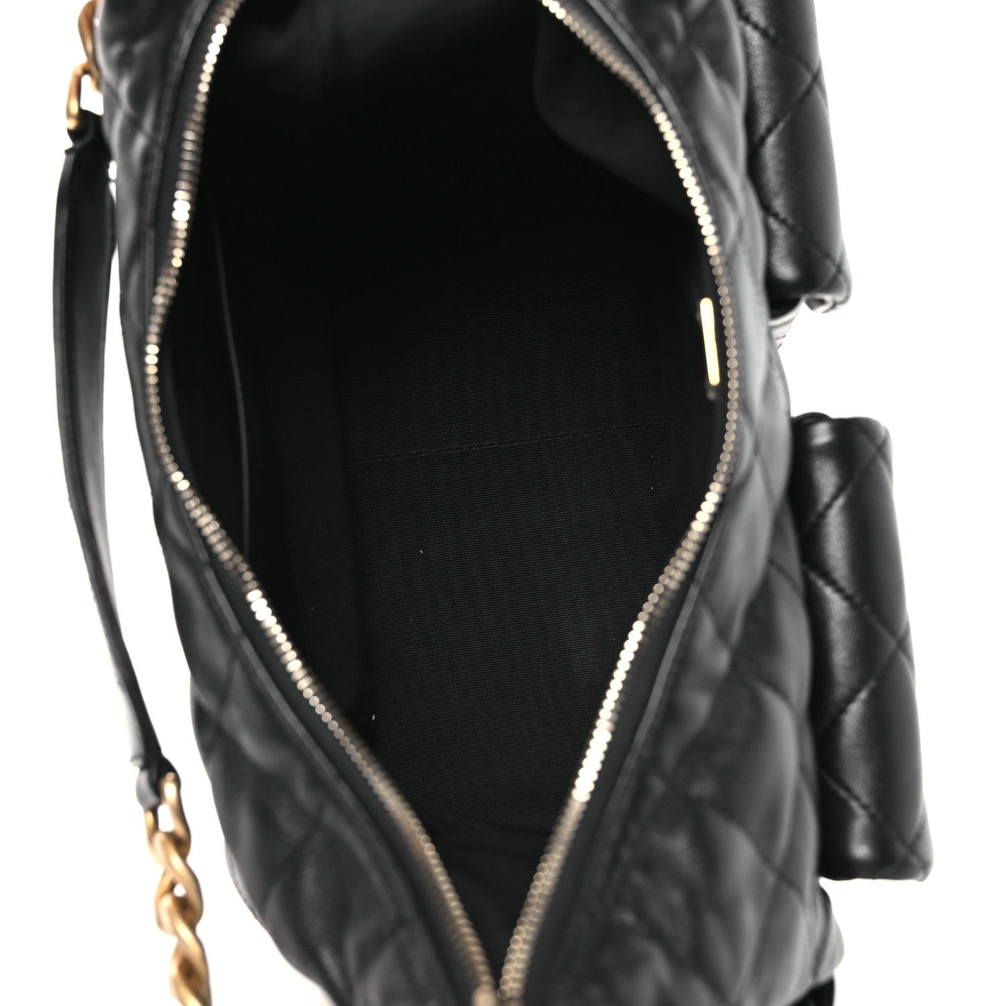 Shiny Lambskin Quilted Trendy Pockets Hobo Black