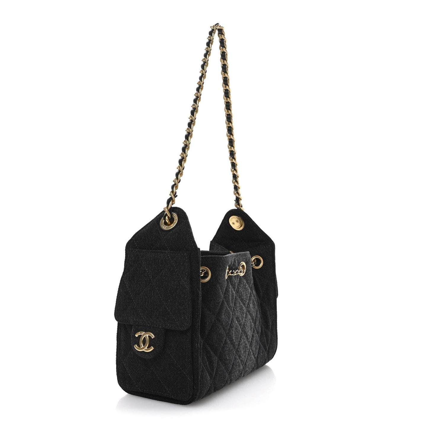 Washed Denim Quilted Mini Chanel 25 Handbag Black