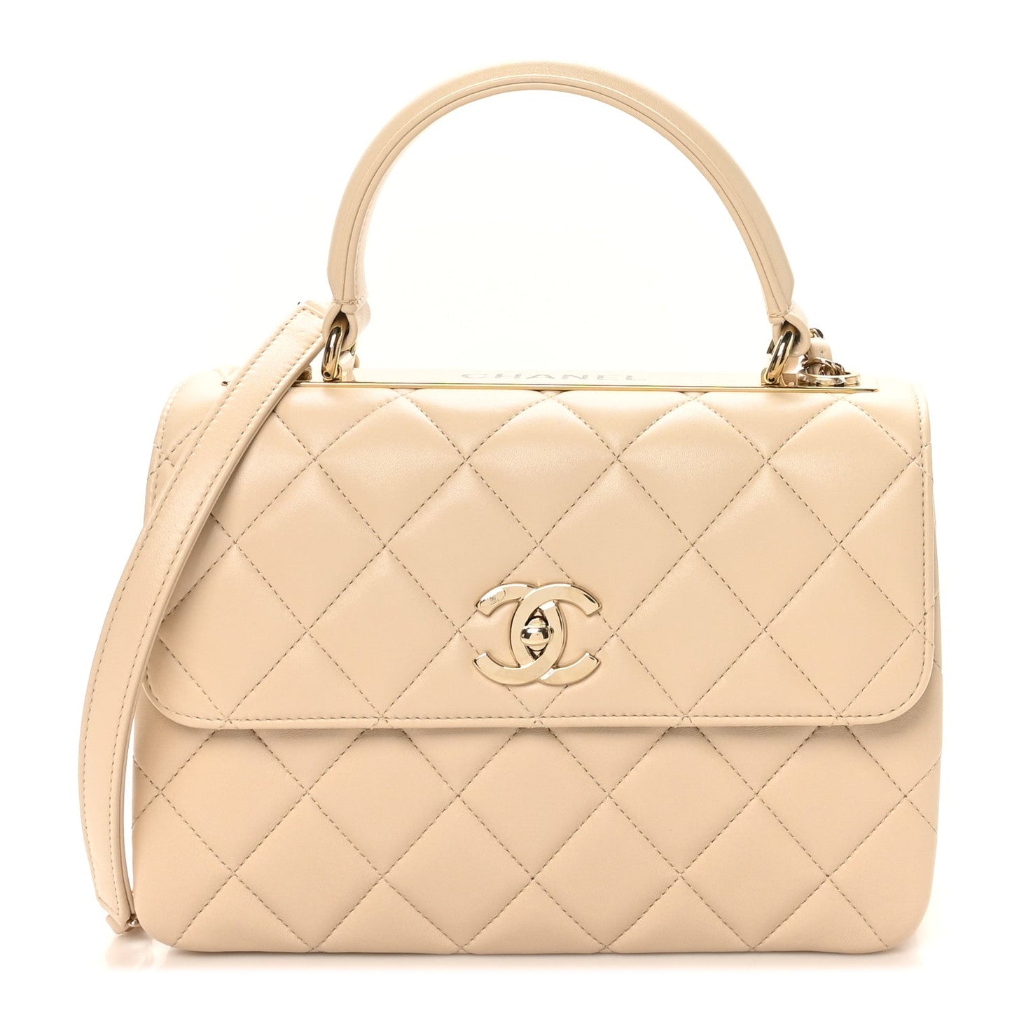 Lambskin Quilted Small Trendy CC Dual Handle Flap Bag Light Beige