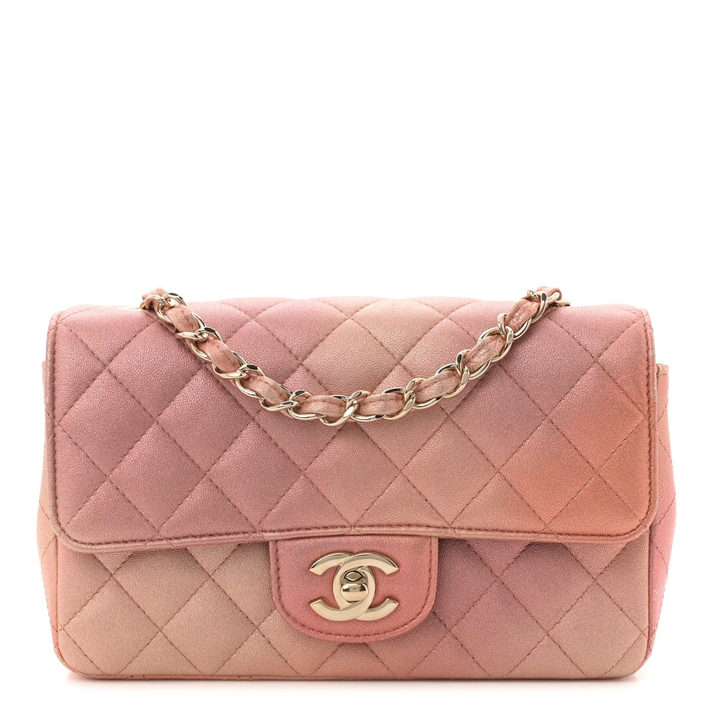 Metallic Lambskin Quilted Ombre Mini Rectangular Flap Pink