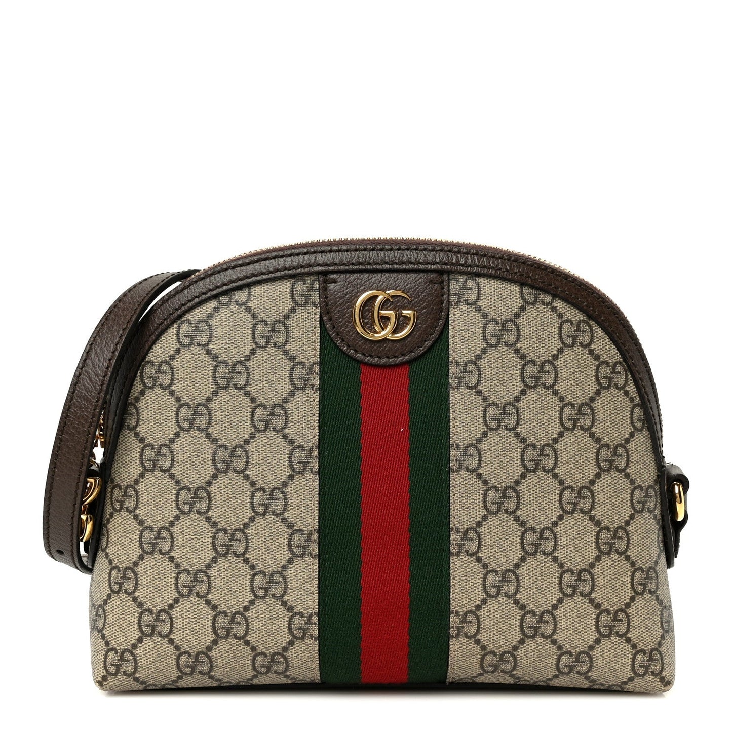 GG Supreme Monogram Textured Dollar Calfskin Web Small Ophidia Dome Shoulder Bag Beige Ebony New Acero