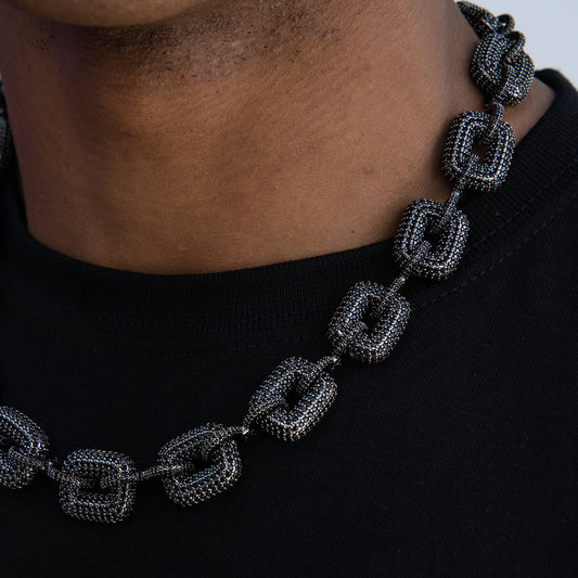 Iced Square Link Chain in Black - 17MM