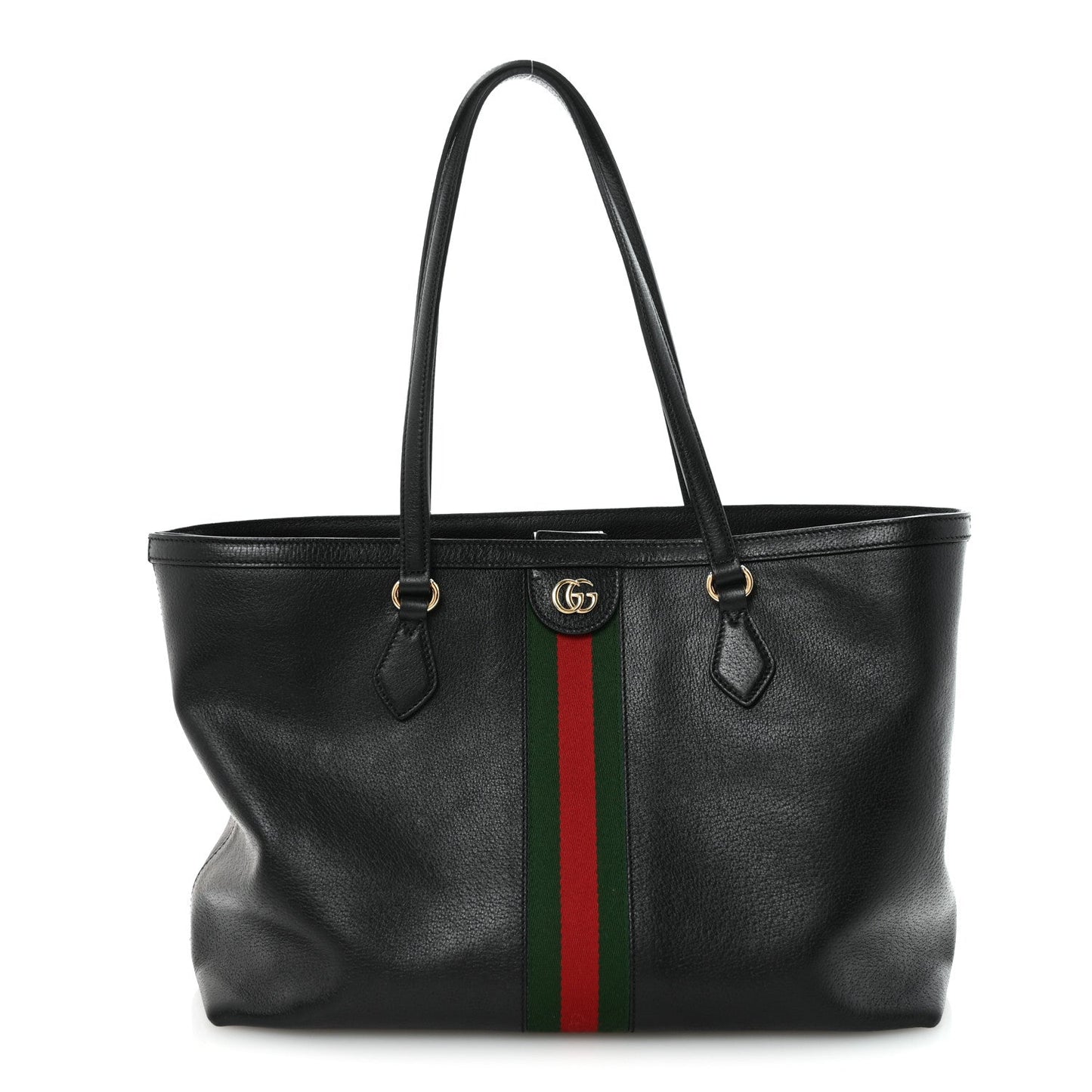 Textured Calfskin Web Medium Ophidia Shopping Tote Black