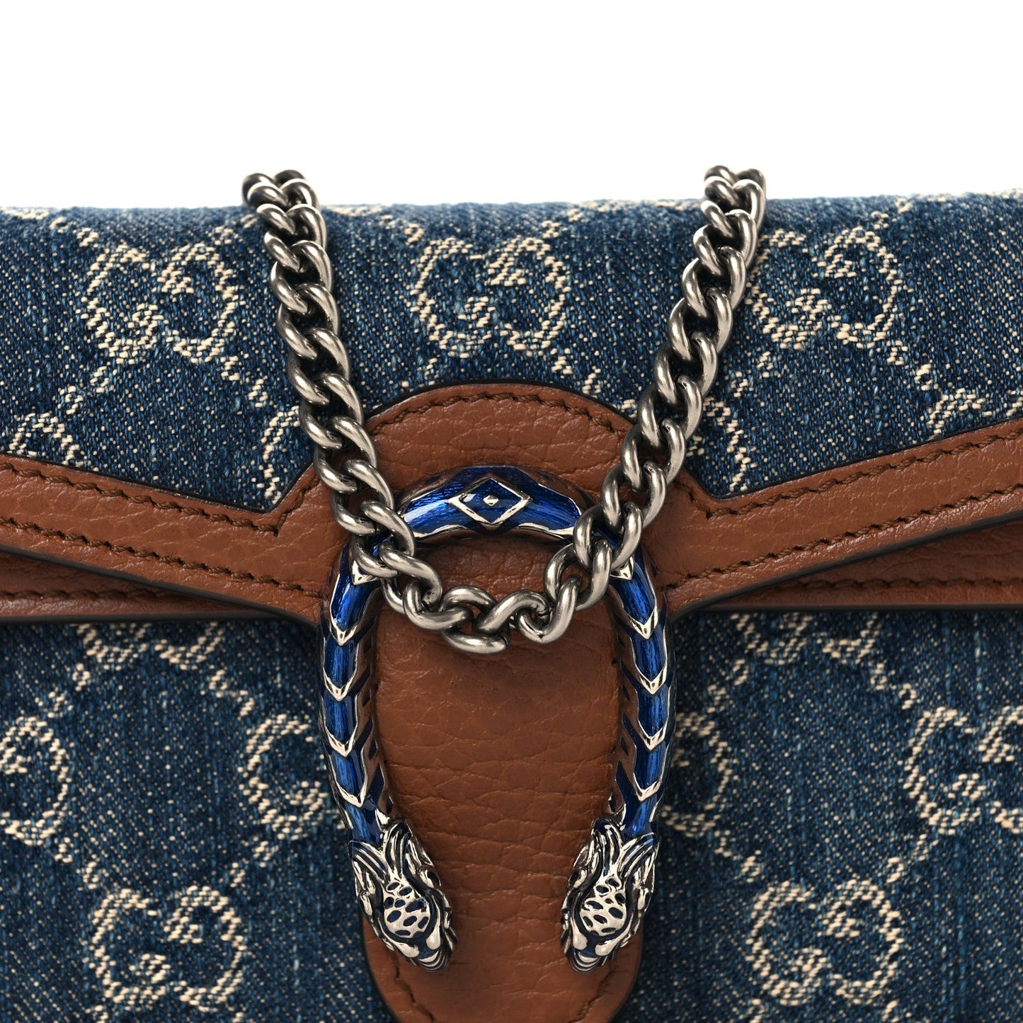 New Denim GG Monogram Dollar Calfskin Enamel Super Mini Dionysus Shoulder Bag Blue Tea Cuir Epilog Electric Blue