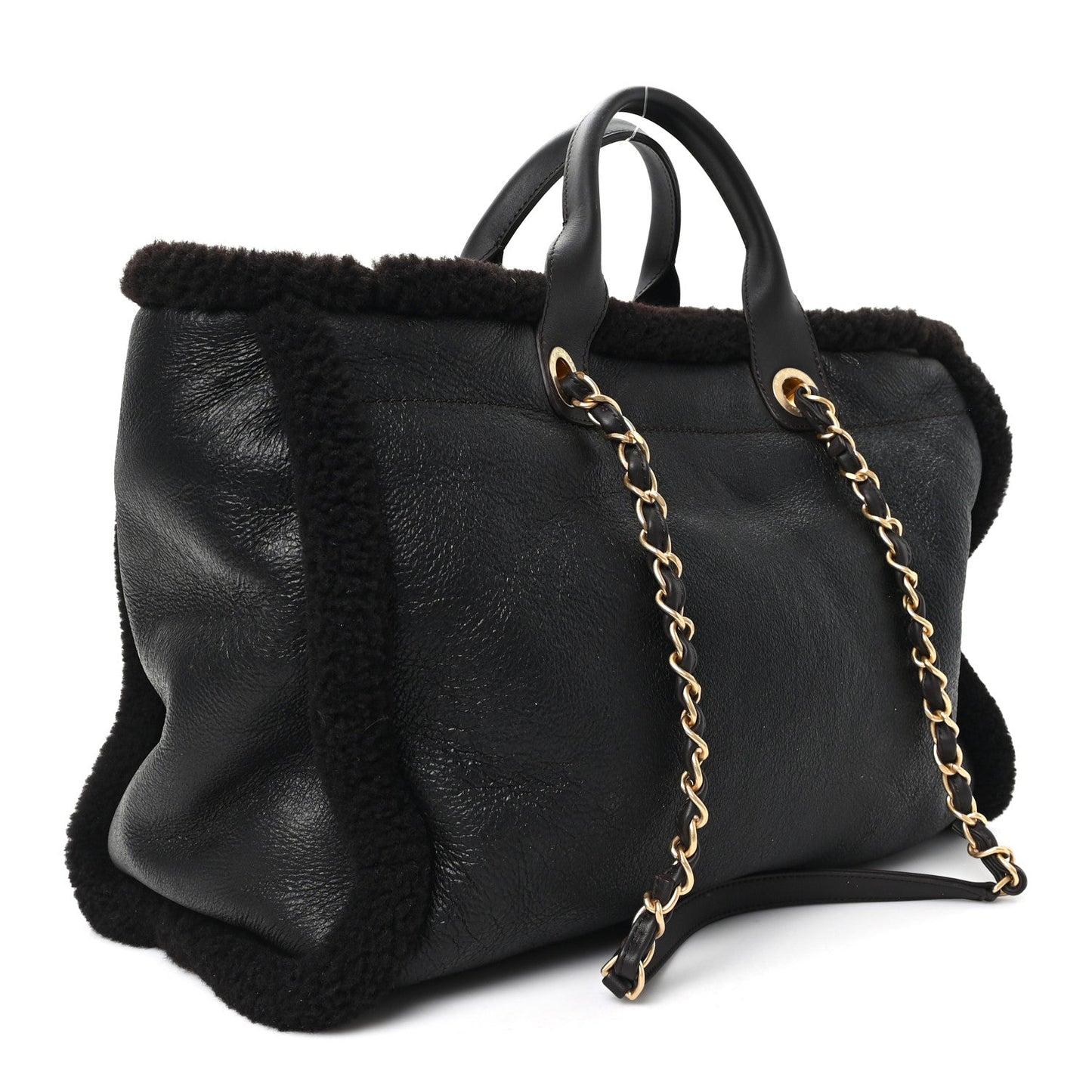 Lambskin Shearling Medium Deauville Tote Dark Brown