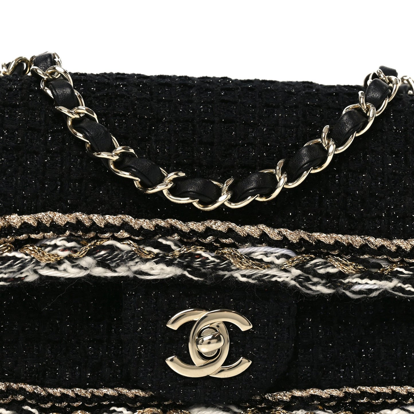 Tweed Braided Mini Rectangular Flap Black