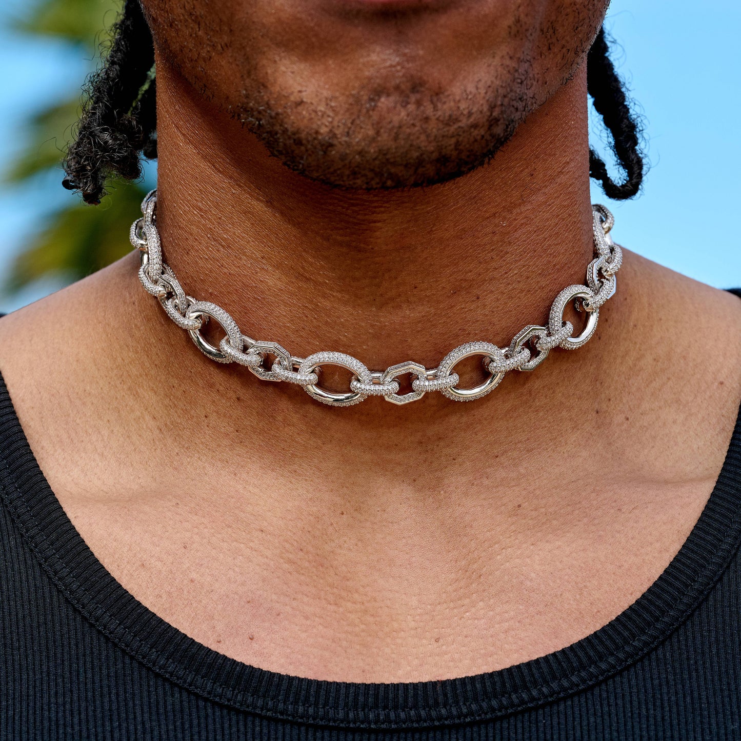 Iced Loop Infinity Adjustable Chain in White Gold - 18mm