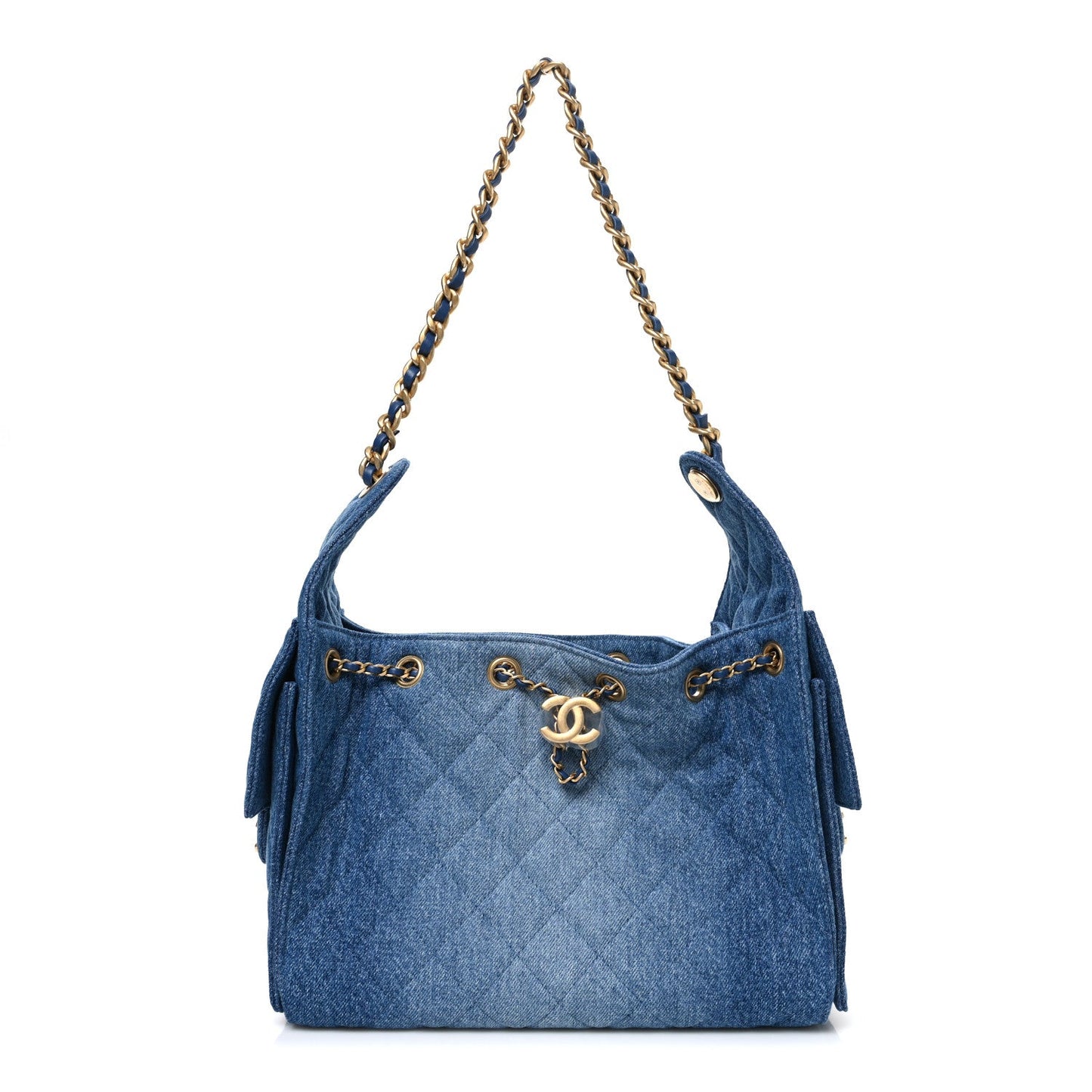 Washed Denim Quilted Small Chanel 25 Handbag Blue