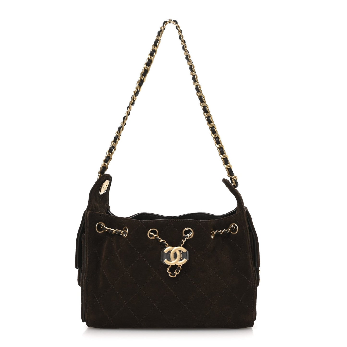 Suede Quilted Mini Chanel 25 Handbag Dark Brown