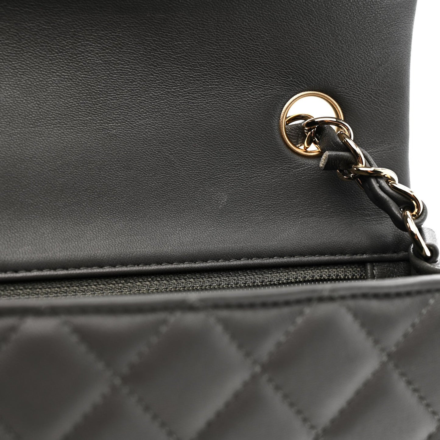 Lambskin Quilted Mini Rectangular Flap Dark Grey