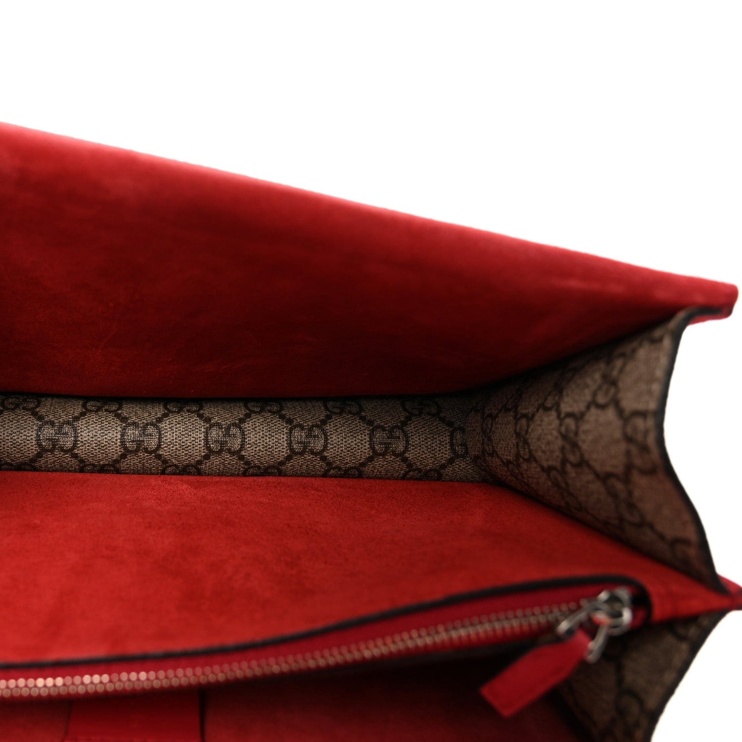 GG Supreme Monogram Suede Small Dionysus Shoulder Bag Beige Ebony Vulcanic Red