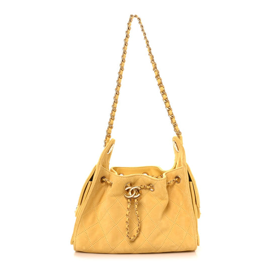 Suede Quilted Mini Chanel 25 Handbag Yellow