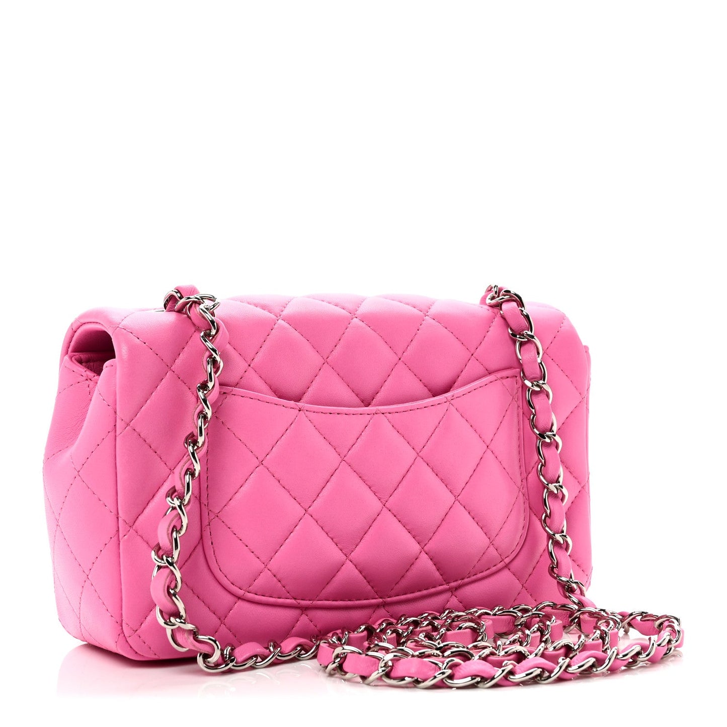 Lambskin Quilted Mini Rectangular Flap Neon Pink