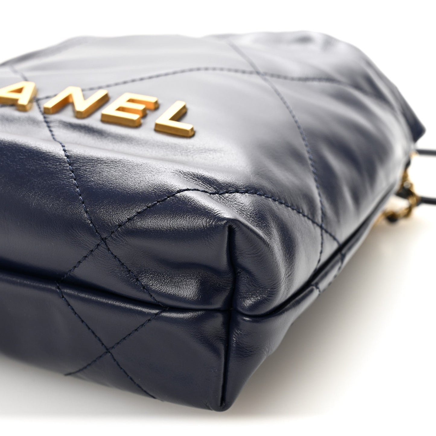 Shiny Calfskin Quilted Mini Chanel 22 Navy Blue