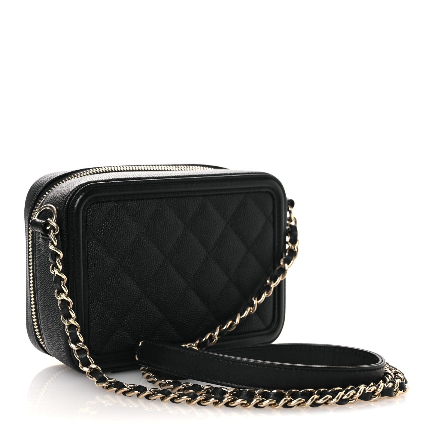 Caviar Quilted CC Filigree Vanity Clutch With Chain Black