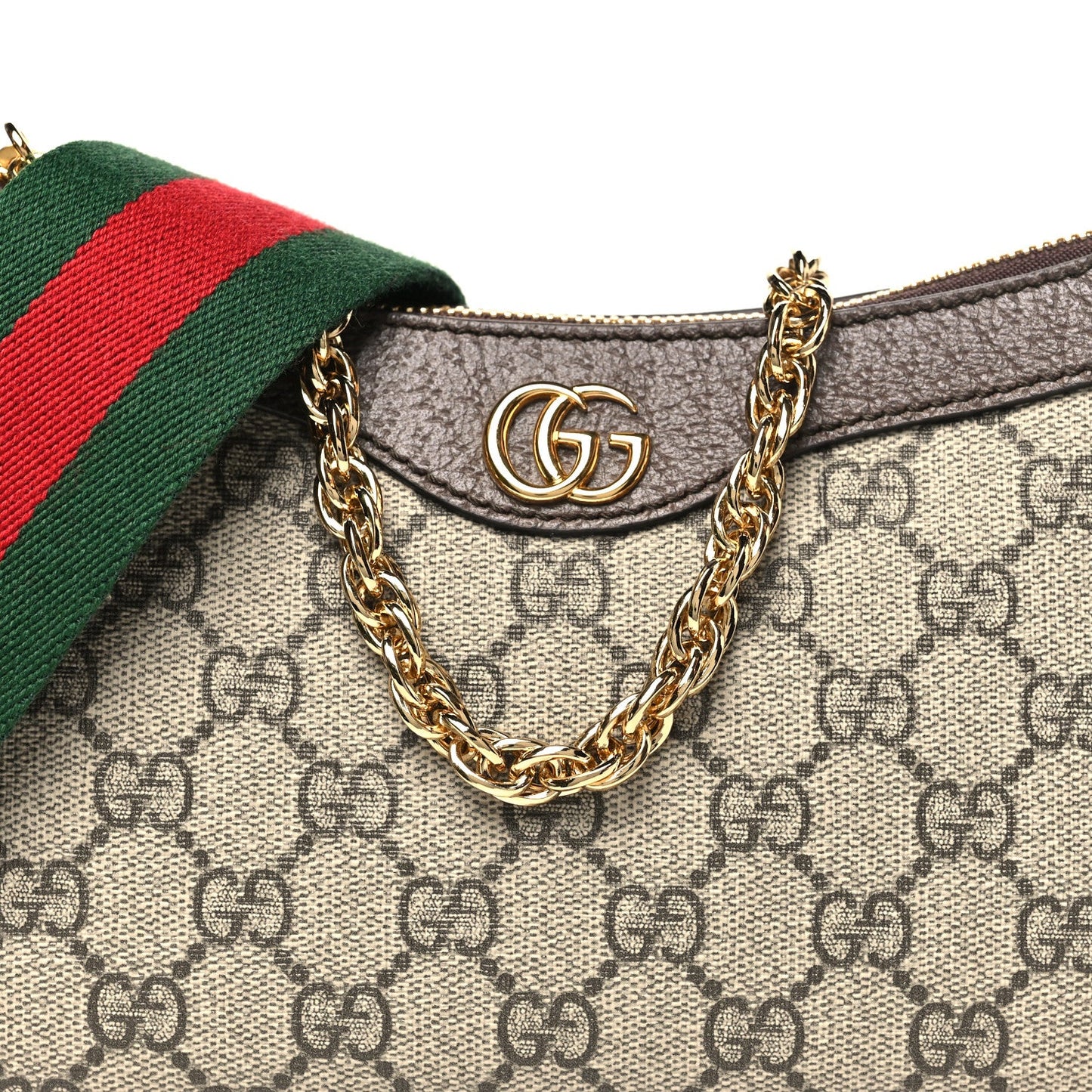 GG Supreme Monogram Textured Dollar Calfskin Web Small Ophidia GG Handbag Beige Ebony New Acero