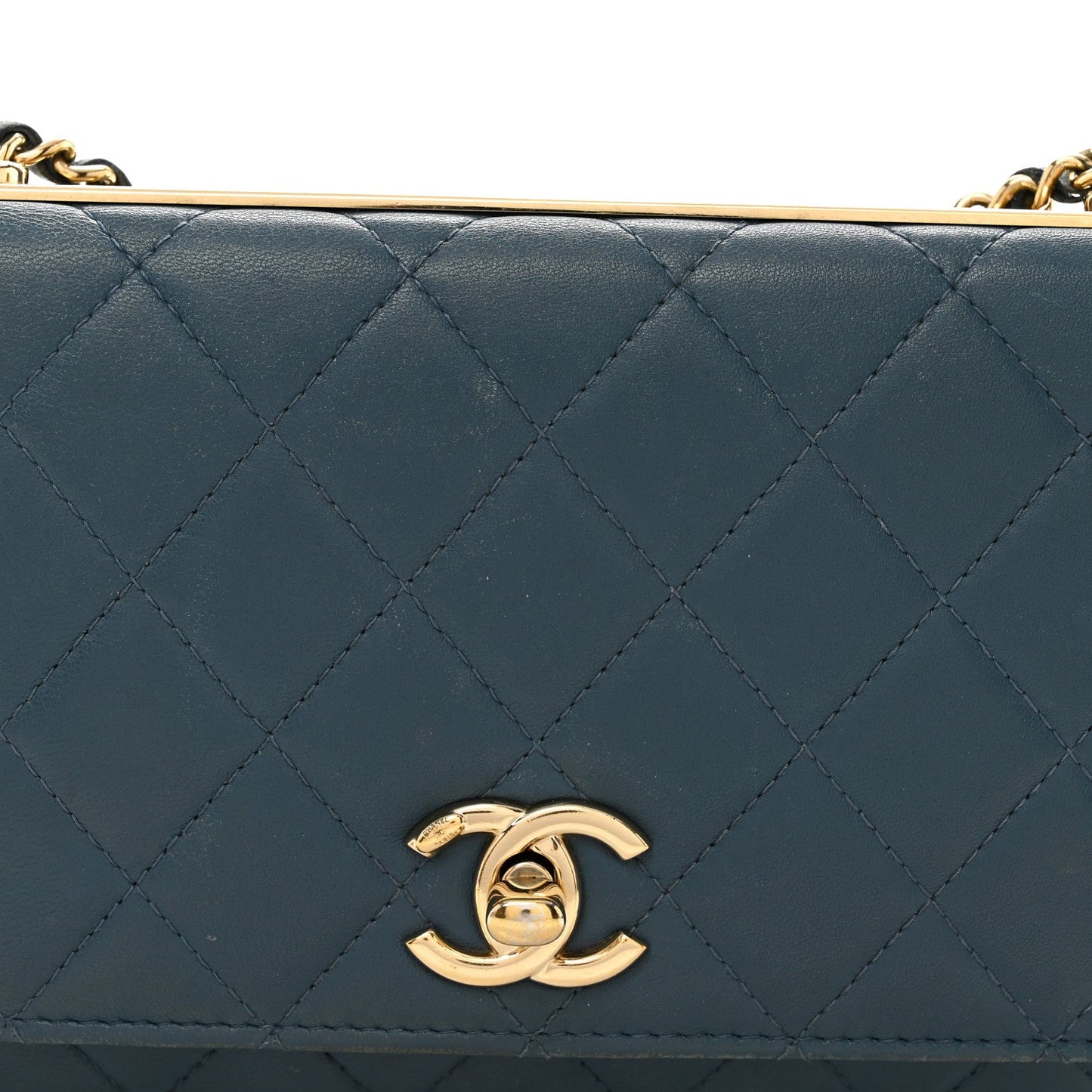 Lambskin Quilted Trendy CC Wallet On Chain WOC Blue