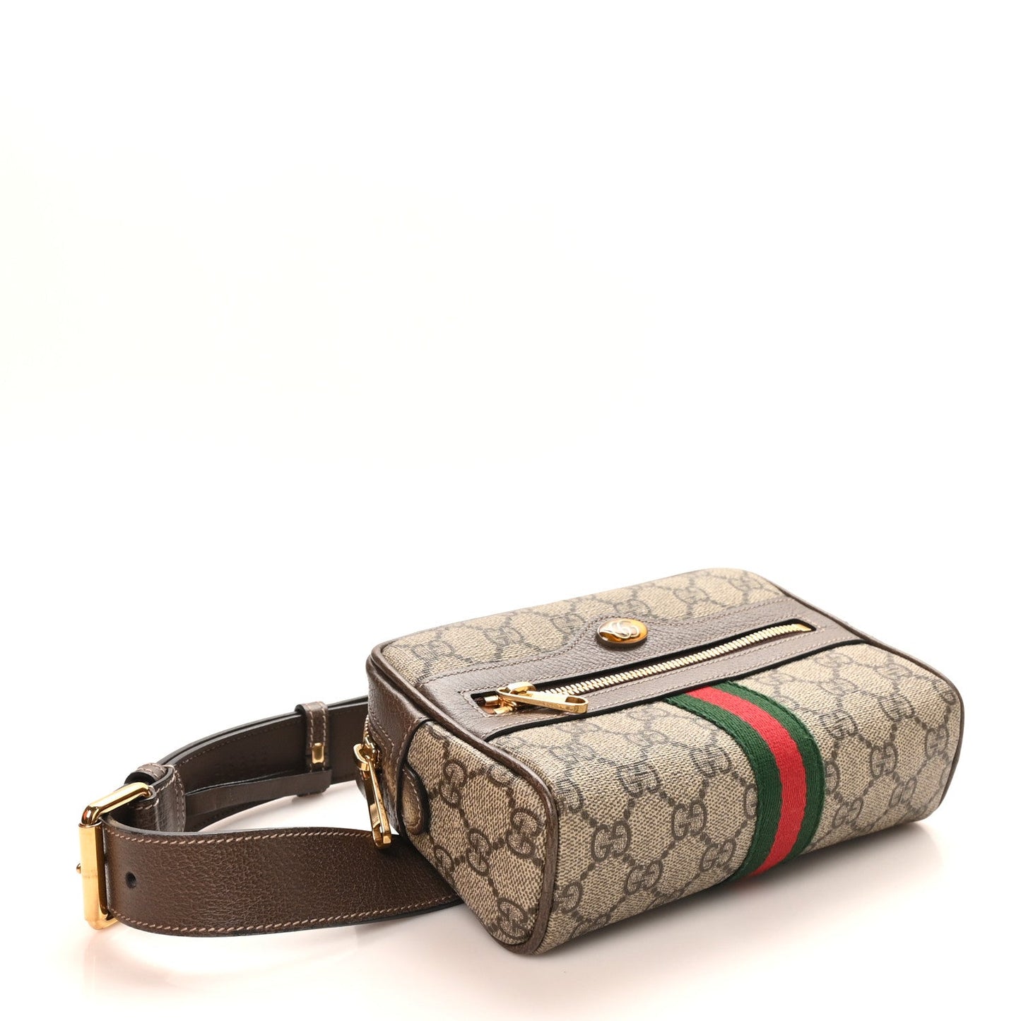 GG Supreme Monogram Web Small Ophidia Belt Bag 85 34 Dark Brown