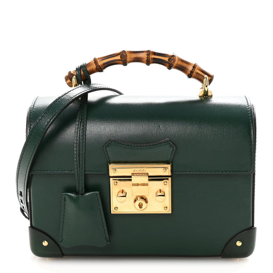 Azalea Calfskin Small Padlock Bamboo Shoulder Bag Vintage Green