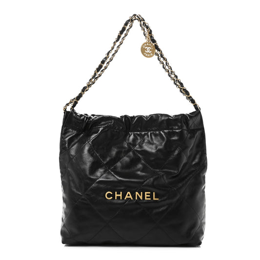 Shiny Calfskin Quilted Small Chanel 22 Black