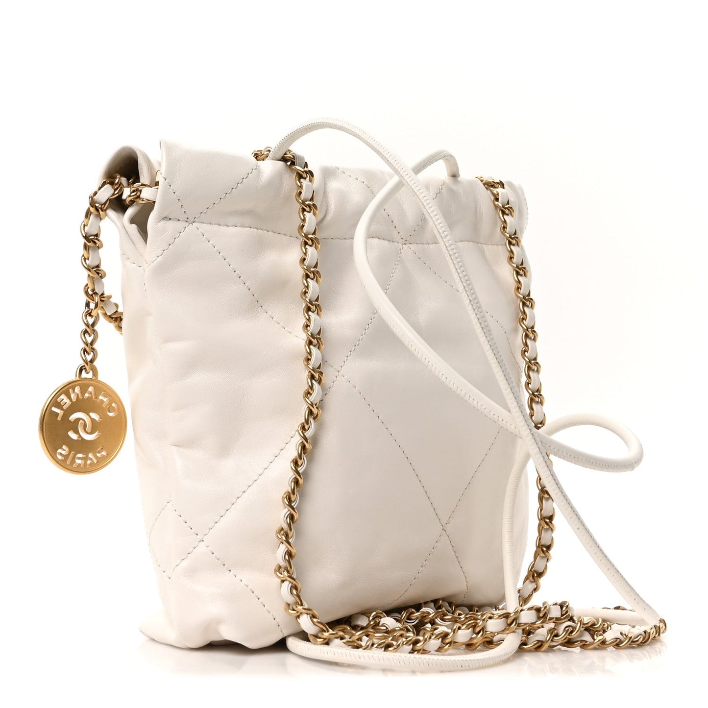 Shiny Calfskin Quilted Mini Chanel 22 White