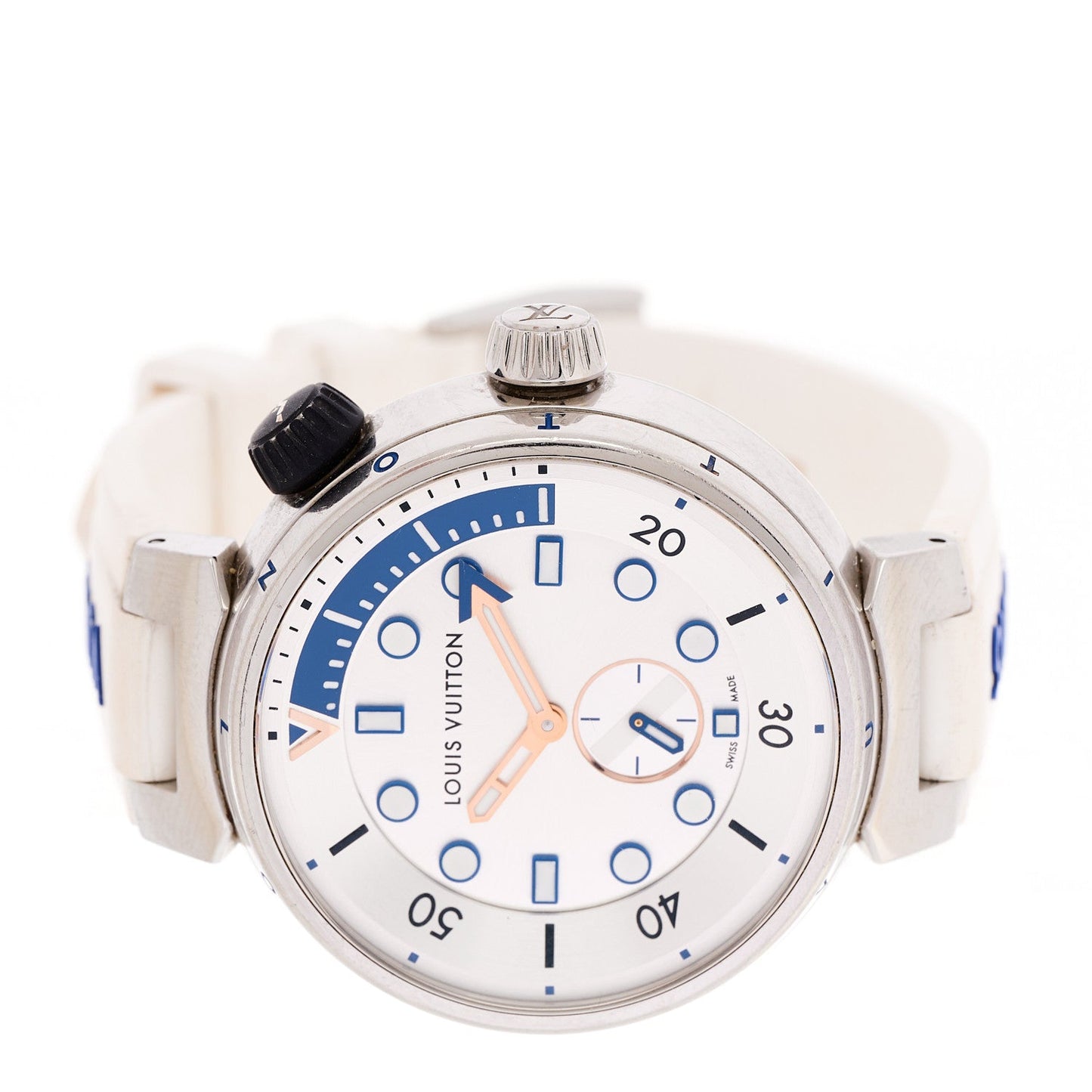 Stainless Steel Rubber 40mm Tambour Street Diver Quartz Watch White