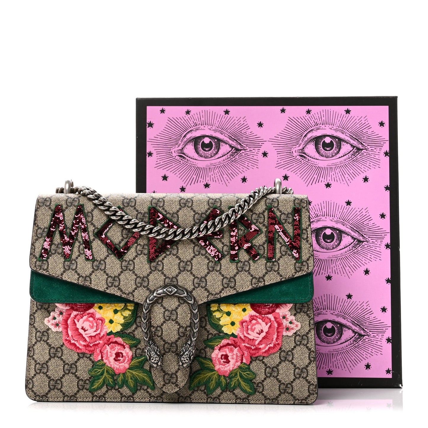 GG Supreme Monogram Embroidered Medium Dionysus Shoulder Bag Emerald