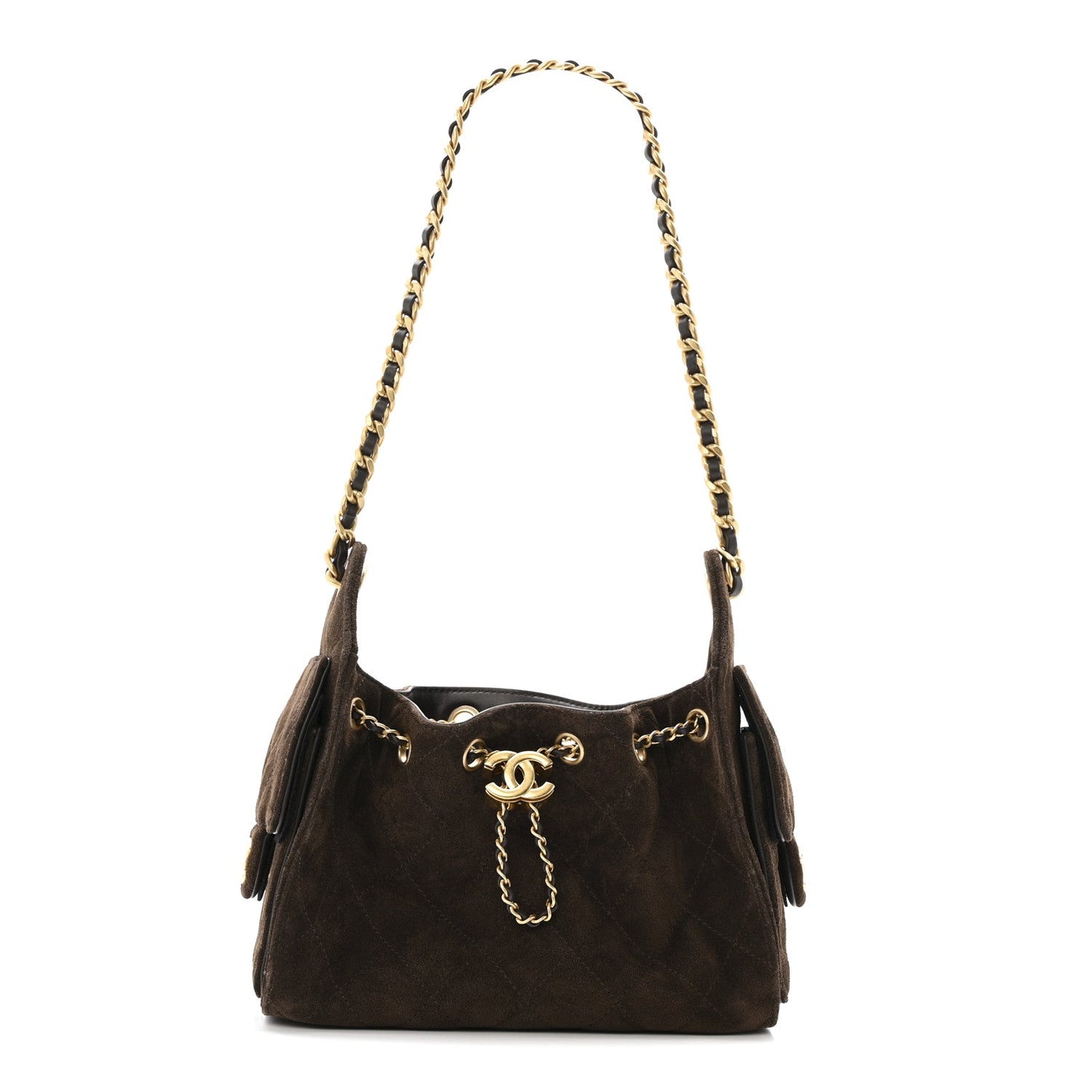 Suede Quilted Mini Chanel 25 Handbag Dark Brown